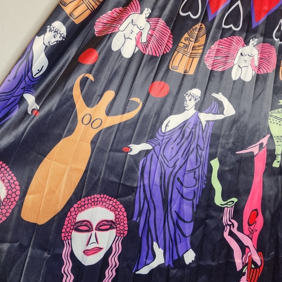 Sorrento Greek Mythology Theme Satin Pull On Pleated Maxi Skirt Size Medium - Picture 4 of 16